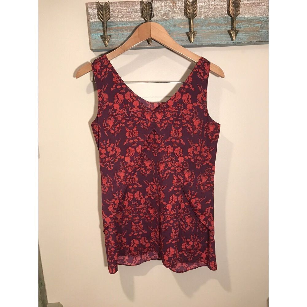 Cabi Womens 3258 Floral Layered Tank Top V Back Size XS Purple Red - Picture 4 of 6